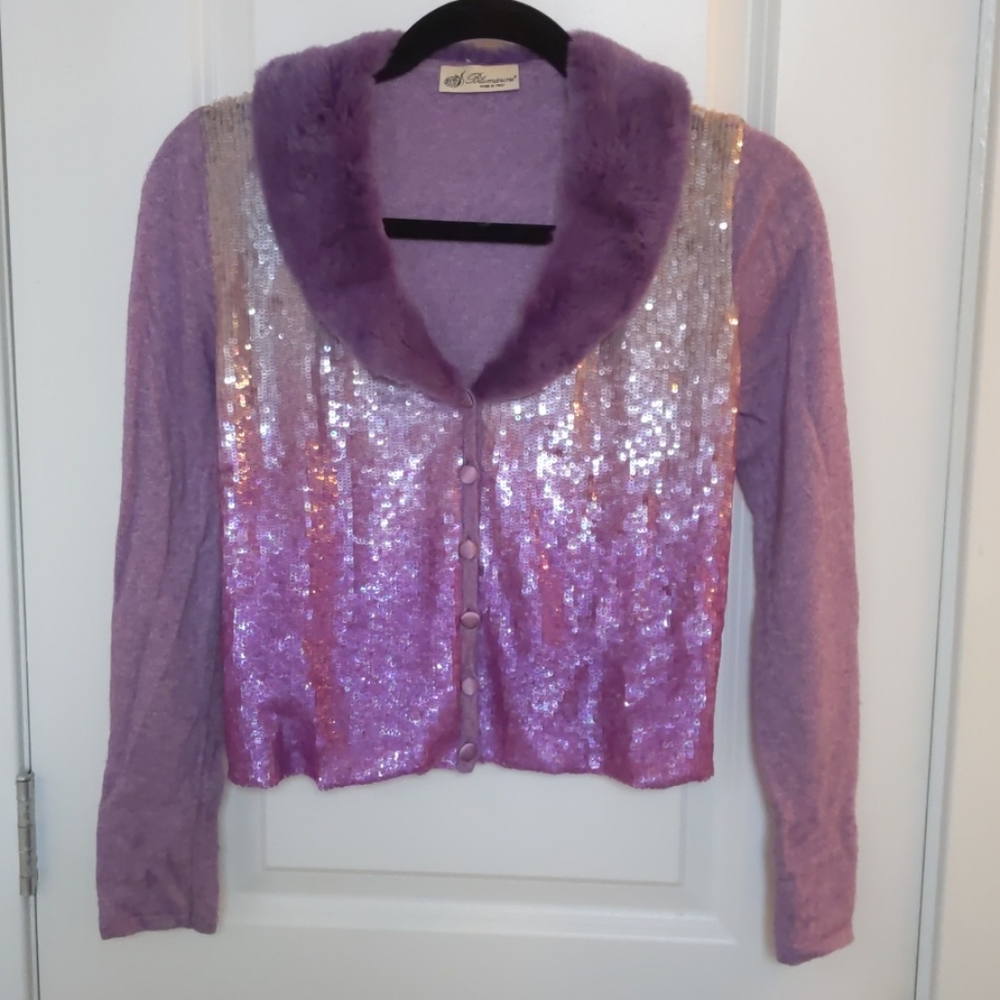Purple sequin and fur lined sweater